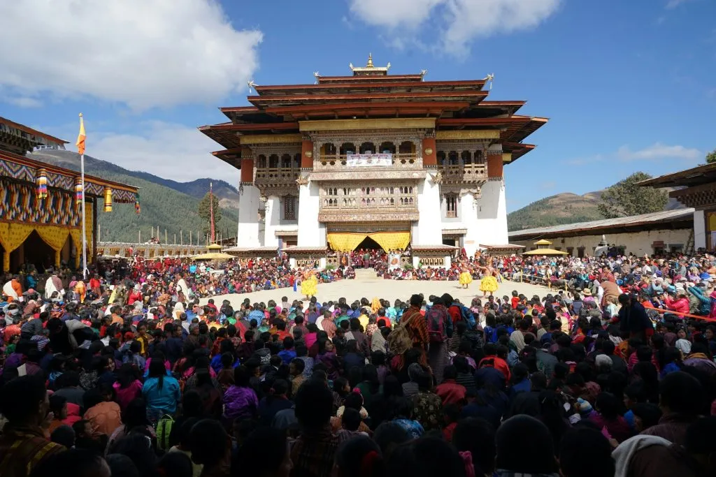 Festival crowd at Gangtey Monastery in the Phobjikha Valley