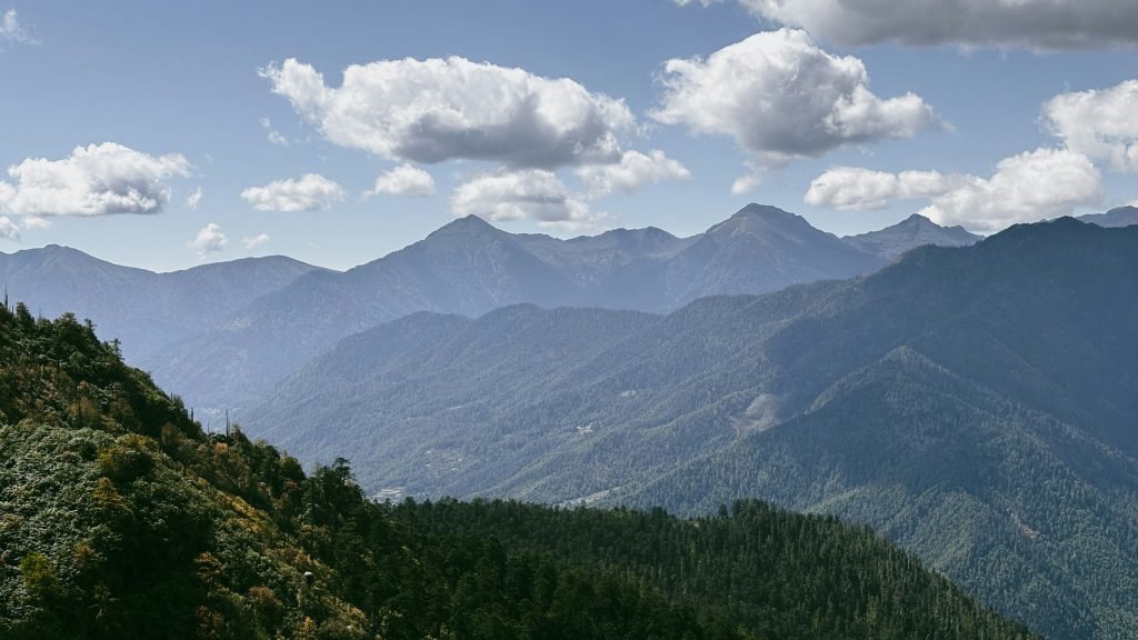 Layers of blue mountains above Paro