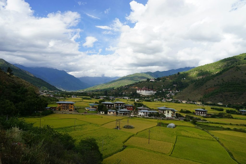 Paro valley with Rinpung Dzong and Ta Dzong